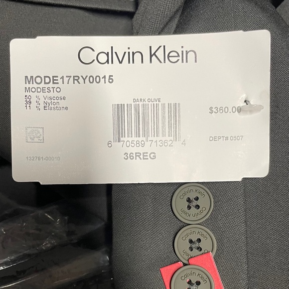 Calvin Klein Mens X Slim Fit Stretch Solid Knit Suit Jacket Dark Olive 36R New - Picture 6 of 6